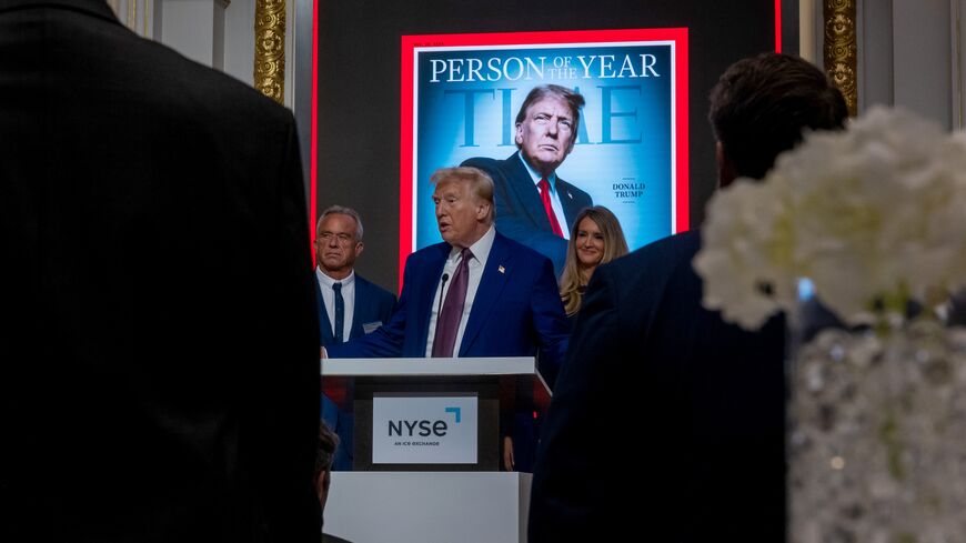 President-elect Donald Trump speaks at a reception at the New York Stock Exchange after being named Time's “Person of the Year” for the second time on Dec. 12, 2024 in New York City. 