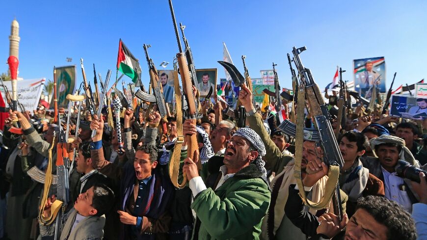 Demonstrators in Huthi-controlled  Sanaa rally to denounce Israel and in solidarity with the Palestinians