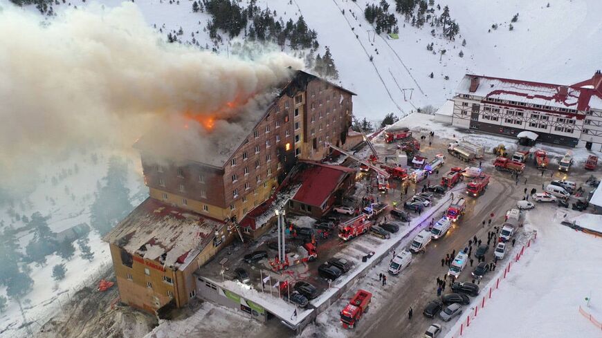 The fire at a hotel in Turkey’s northwestern province of Bolu at a 12-story wooden-clad hotel