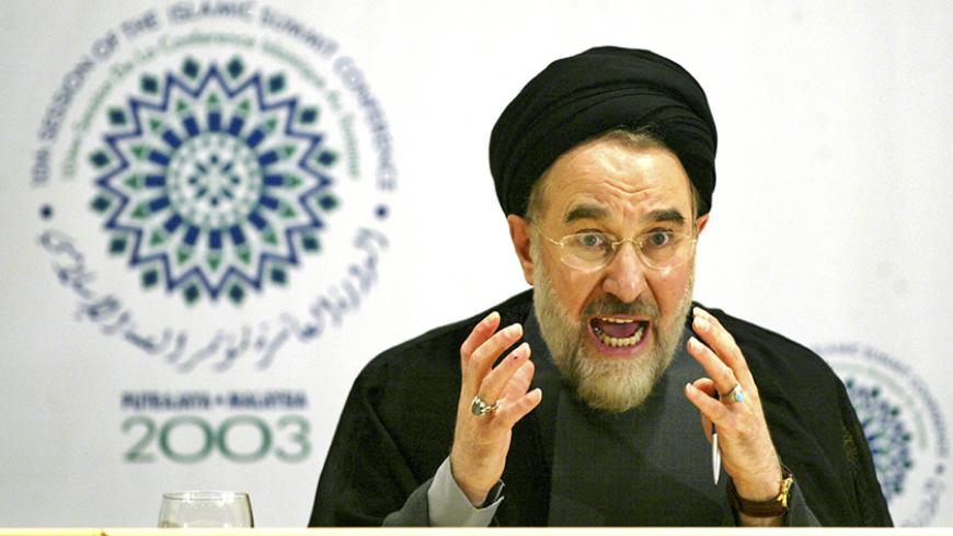 Iranian President Seyed Mohammad Khatami speaks during a news
conference at the 10th Organisation of Islamic Conference summit in
Putrajaya near Kuala Lumpur October 17, 2003. Muslim leaders winding up
the summit on Friday were set to criticise a U.S. Congress vote to
impose trade sactions on Syria, a move host Malaysia says set "a very
dangerous precedent". REUTERS/Bazuki Muhammad

BM/FA - RTR54VE