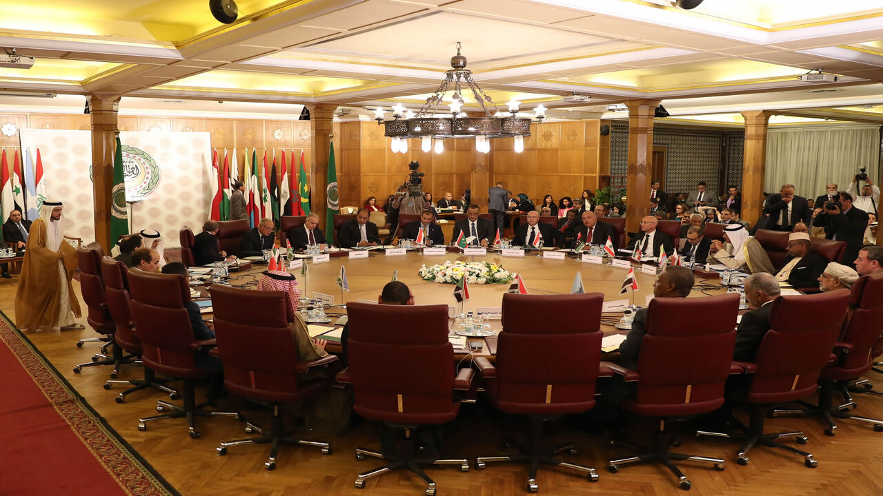 Representatives of the League of Arab states attend an emergency meeting at the Arab League headquarters, to discuss Turkey's offensive on Syria, Cairo, Egypt, Oct. 12, 2019.