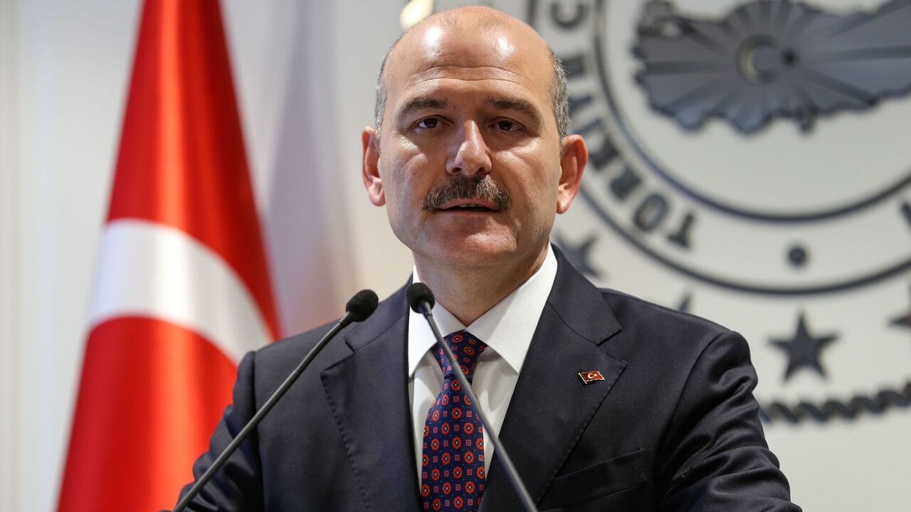 Turkish Interior Minister Suleyman Soylu delivers a speech during a press conference in Ankara April 22, 2019.