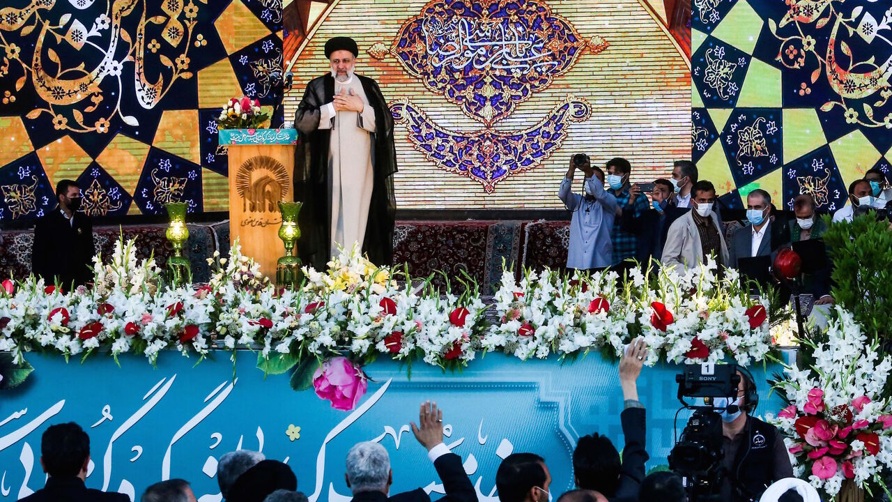 Iran's President-elect Ebrahim Raisi delivers speech at the Imam Reza shrine in the city of Mashhad in northeastern Iran, on June 22, 2021. 