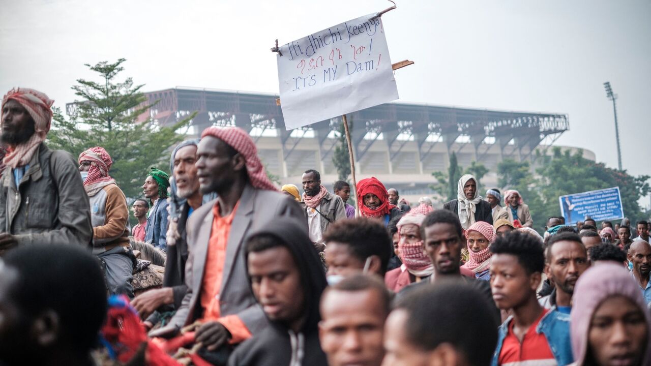 "It's my dam" sign at Ethiopia campaign rally