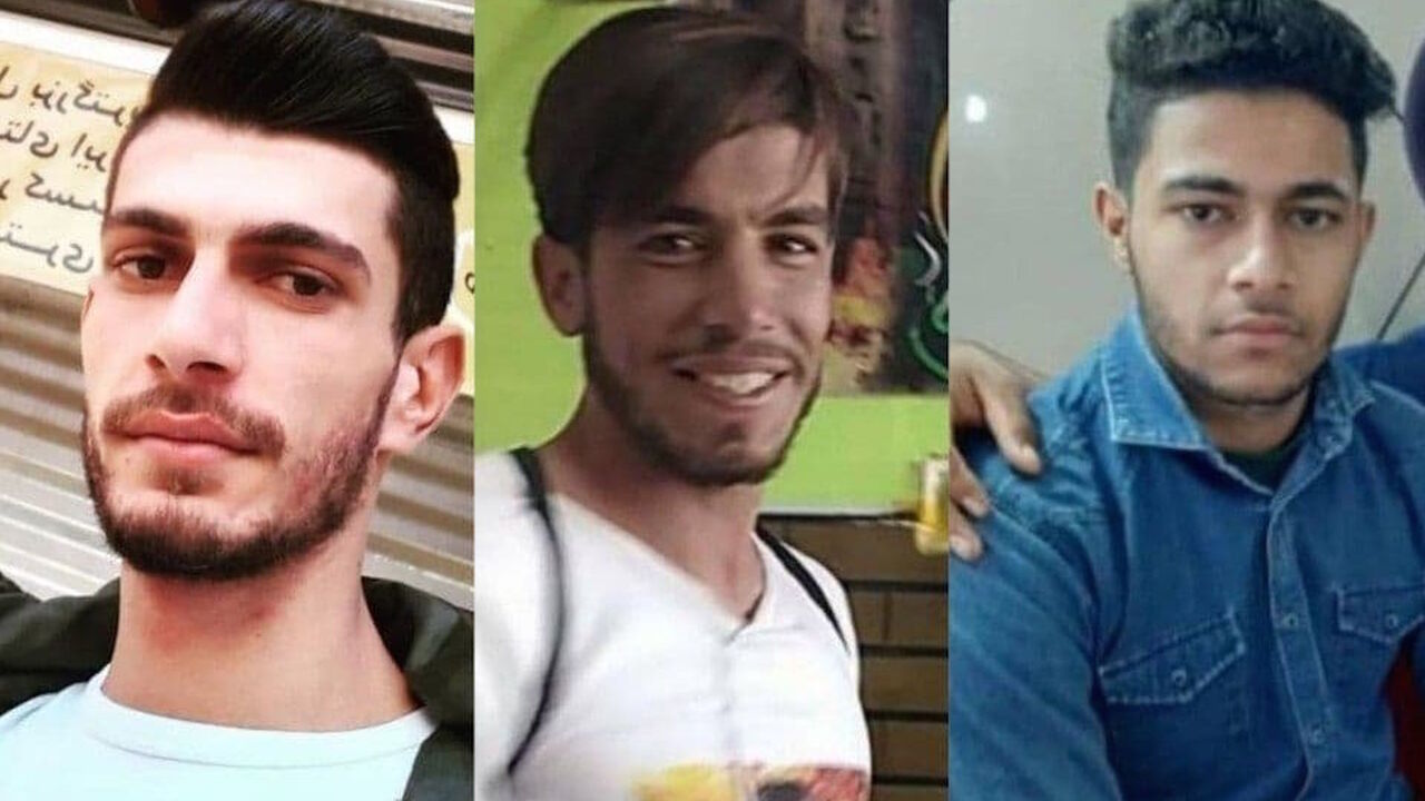 Three protesters killed during demonstrations against the water crisis are seen, from left to right: Ali Mazraeh, killed in Ahvaz, Mostafa Naeemawi, killed in Shadegan and Qasem Khozeiri killed in Kut Abdollah.