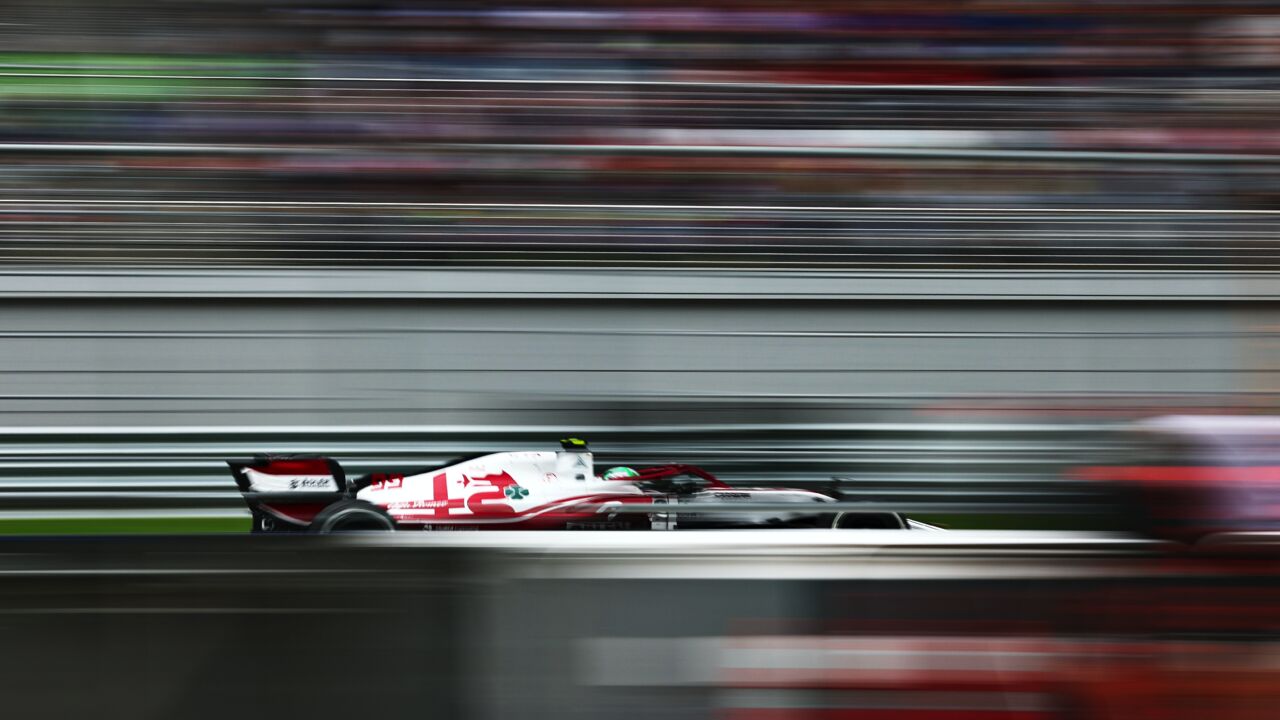 Antonio Giovinazzi of Italy driving the (99) Alfa Romeo Racing C41 Ferrari during the Formula 1 Grand Prix at Sochi Autodrom on Sept. 26, 2021.