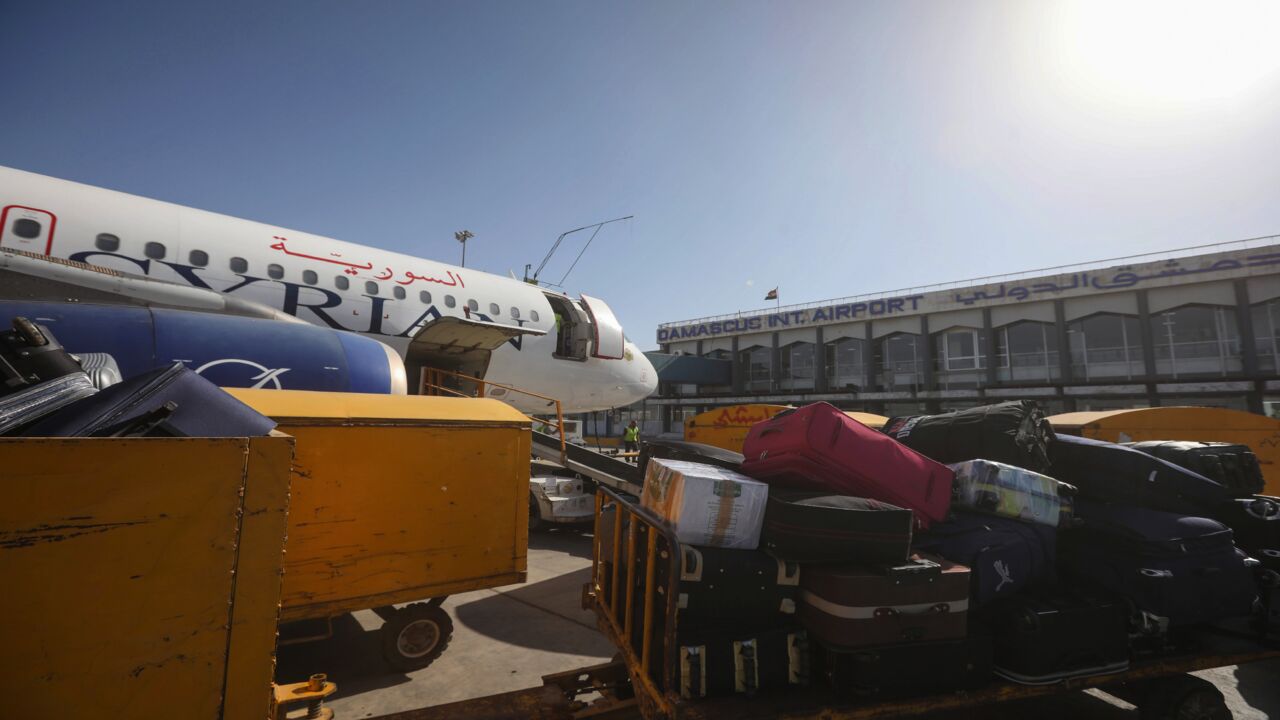 A Syrian airline plane is pictured on the tarmac at the Damascus International Airport in the Syrian capital on Oct. 1, 2020.