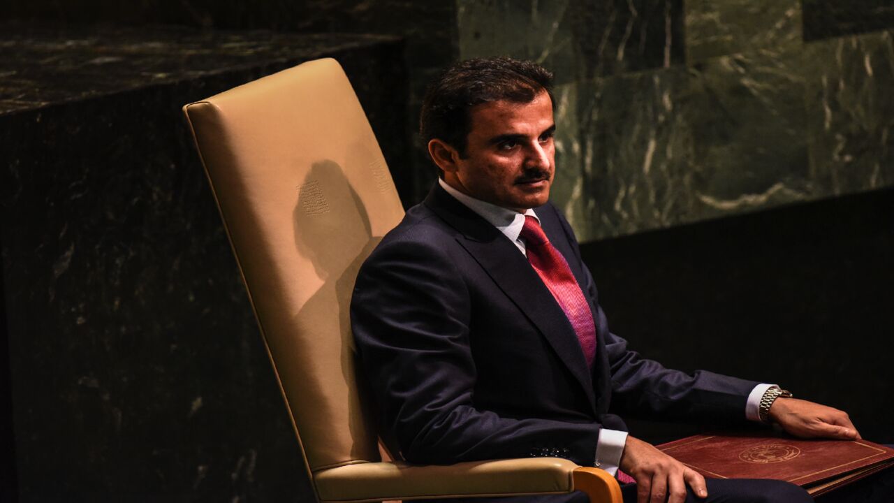 Qatar's Emir Sheikh Tamim bin Hamad Al Thani prepares to speak at the United Nations General Assembly on Sept. 24, 2019, in New York City. 