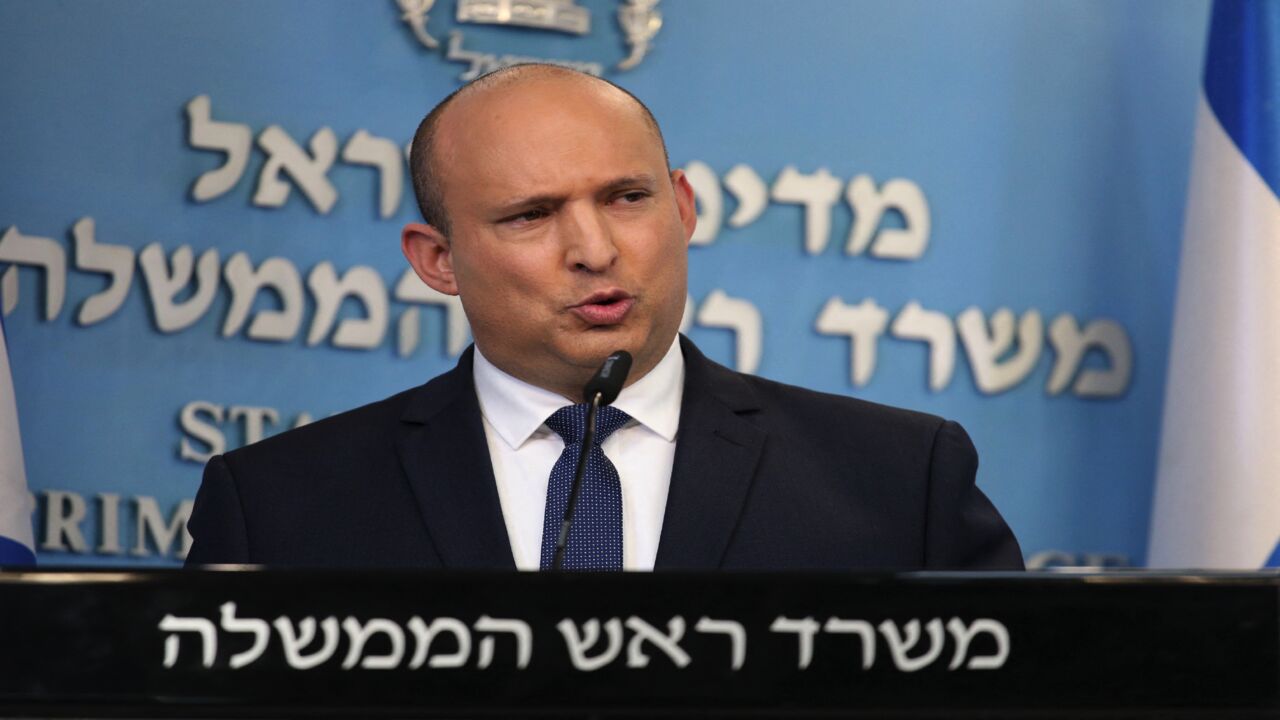 Israeli Prime Minister Naftali Bennett speaks during a press conference at the Prime Minister's Office in Jerusalem, on Jan. 2, 2022.