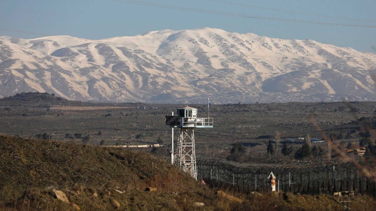 A watchtower near the Israeli border fence with Syria in the Israeli-annexed Golan Heights on February 9, 2022