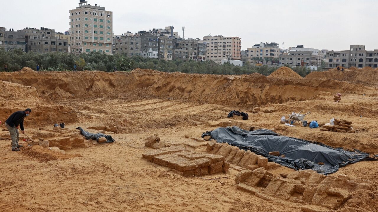 A general view shows a newly discovered Roman cemetery containing ornately decorated graves, in Beit Lahia in the northern Gaza Strip