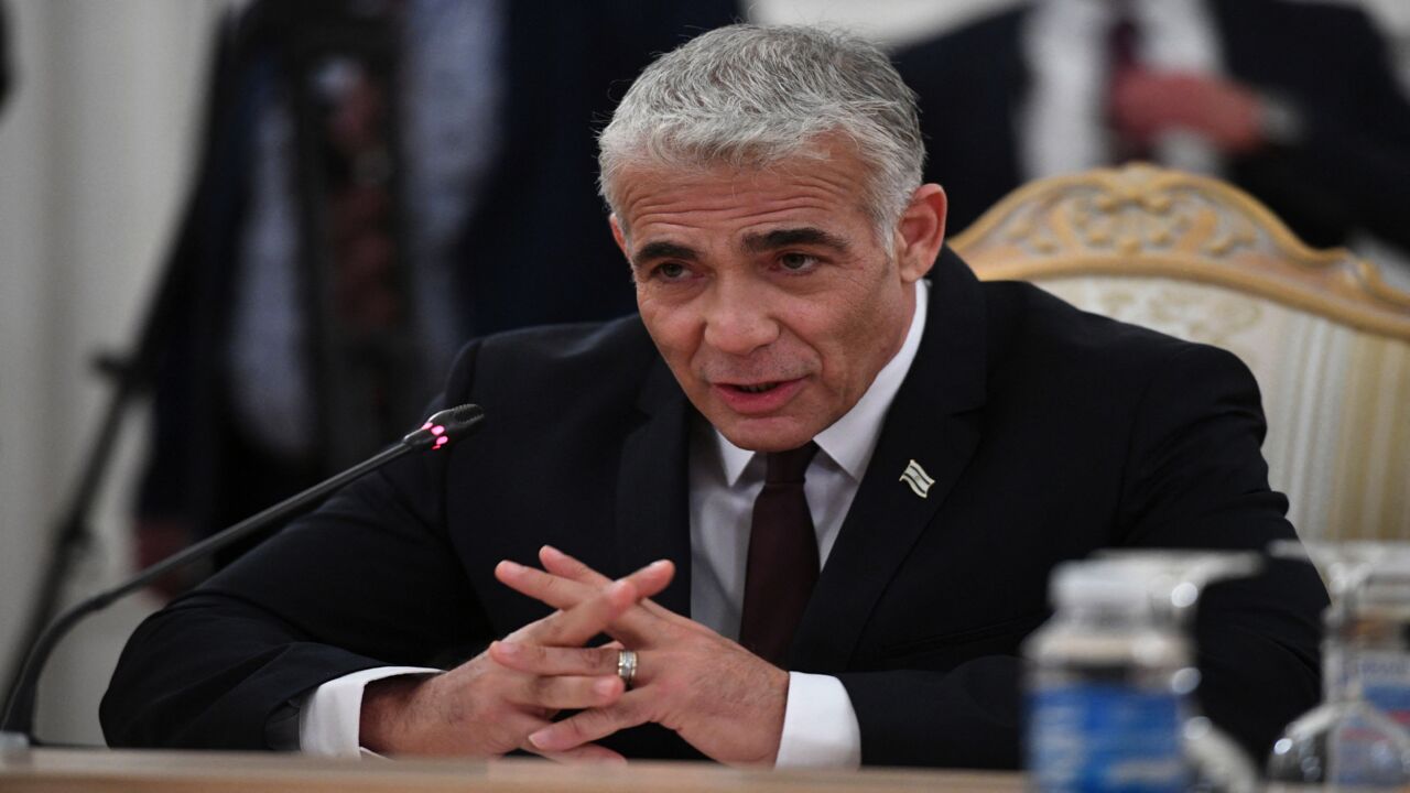 Israeli Foreign Minister Yair Lapid attends a meeting with his Russian counterpart in Moscow on Sept. 9, 2021.