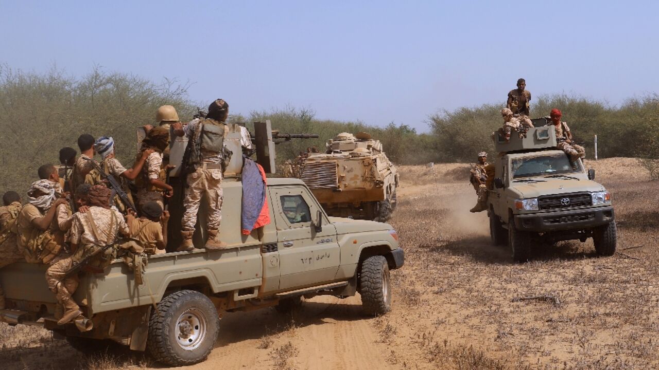 Yemeni pro-government fighters in Hajjah province, seen here on February 4, where they are battling Huthi rebel forces