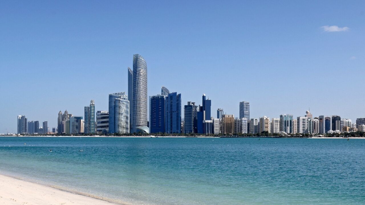 Abu Dhabi's skyline across the Gulf waters in the Emirati capital 