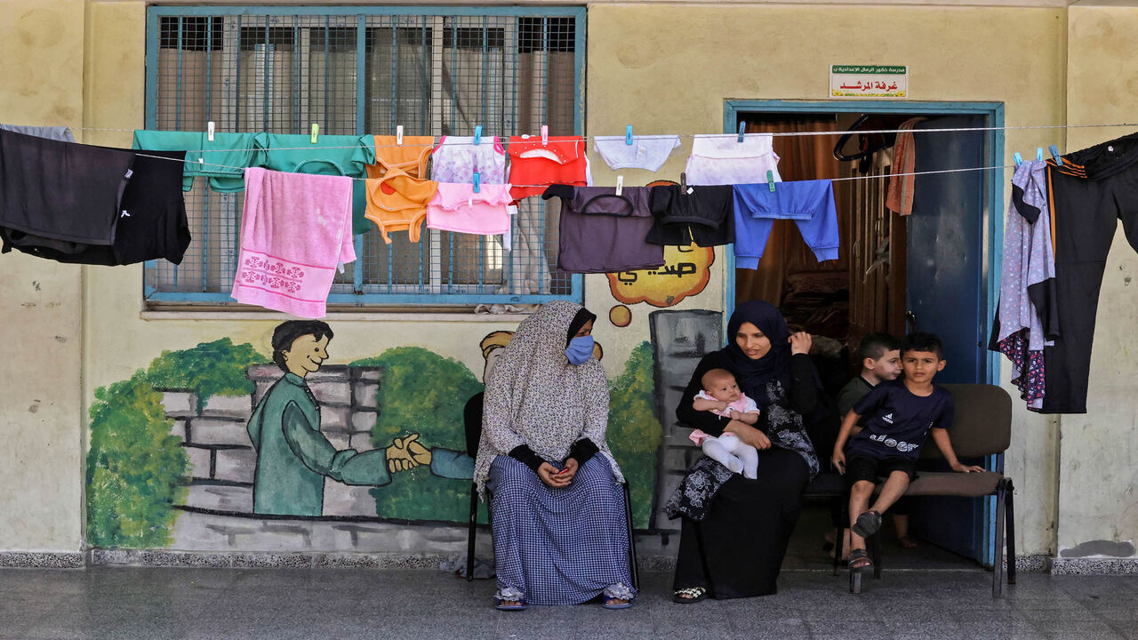 A picture shows a school run by UNRWA where many displaced Palestinian families have sought refuge in Gaza City amid daily airstrikes and bombardment by Israeli forces, Gaza Strip, May 19, 2021.