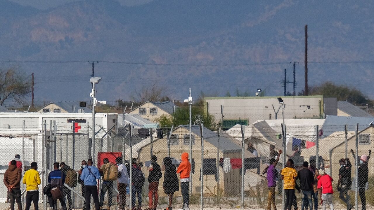 Migrants at the Pournara camp on the outskirts of the Cypriot capital Nicosia 