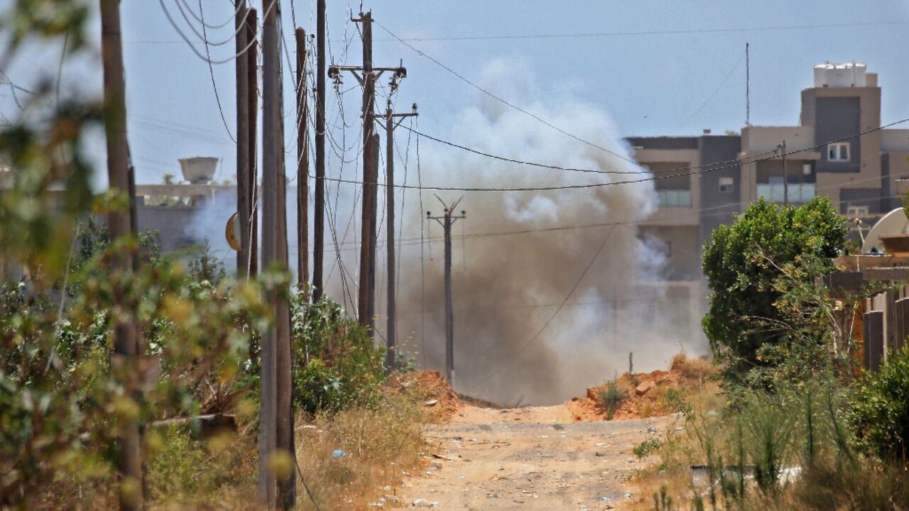 A landmine is exploded during demining operations outh of the Libyan capital Tripoli in 2020