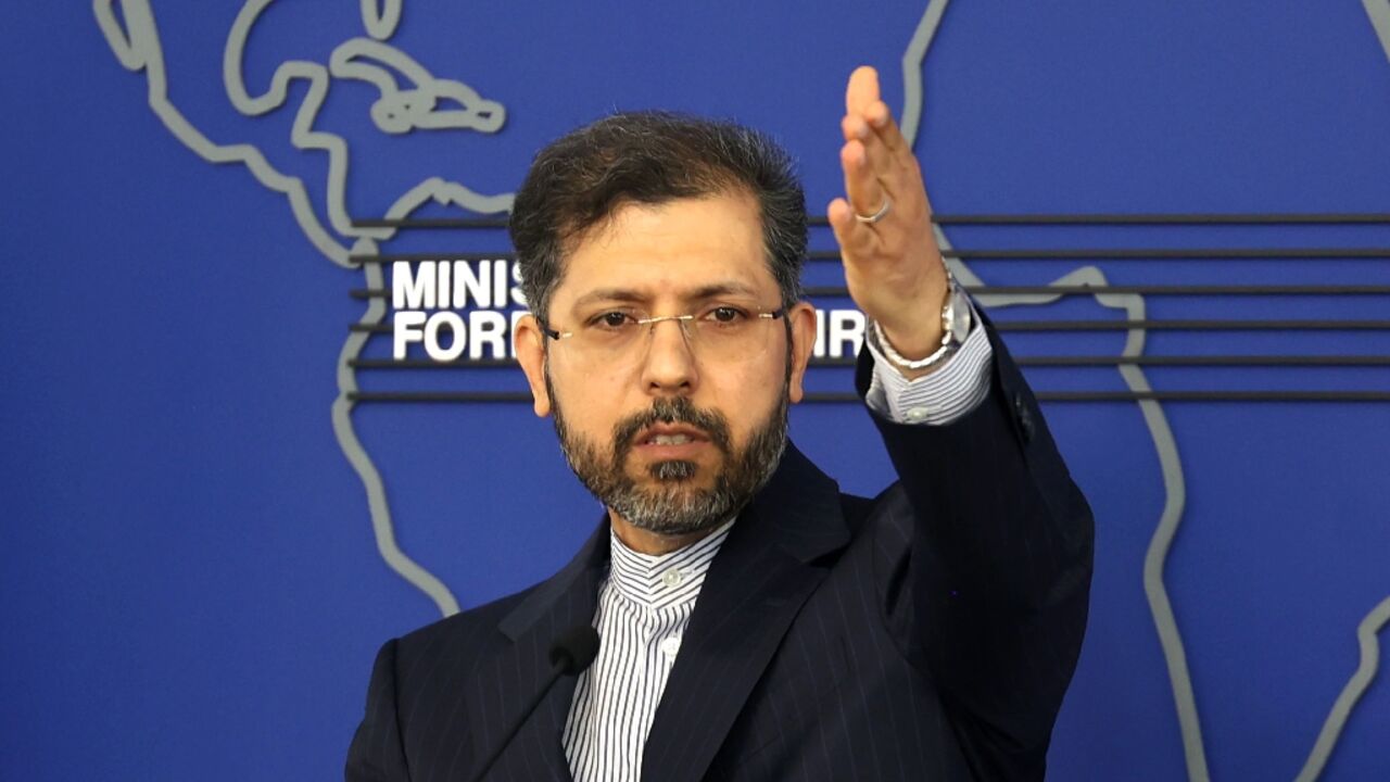 Iran's Foreign Ministry spokesman Saeed Khatibzadeh speaks to the media during a press conference in Tehran, on April 25, 2022