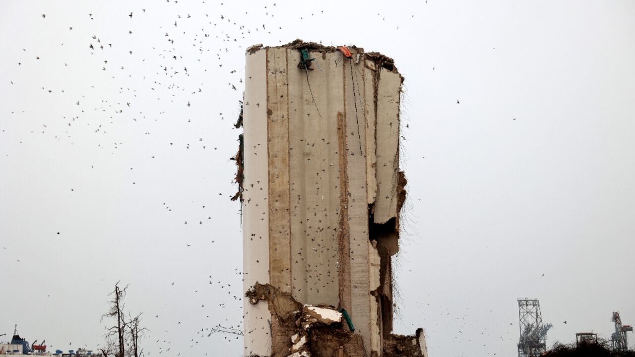 Lebanon's main grain silo, seen here on December 20, 2021, was severely damaged in an August 4, 2020 cataclysmic port explosion
