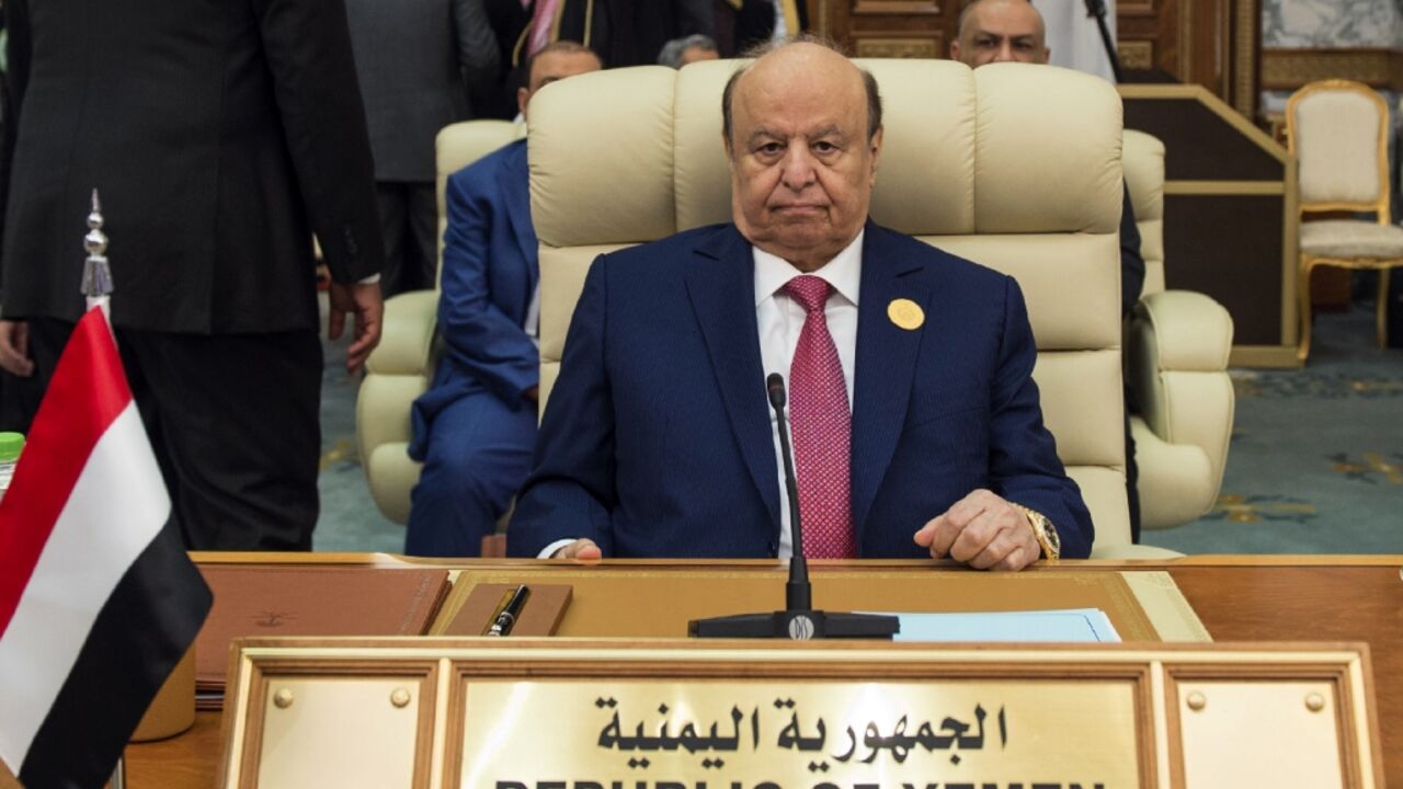 Abedrabbo Mansour Hadi, 
seen here in a picture released by the Saudi Royal Palace on May 31, 2019, who on Thursday said he would cede powers to new leadership council