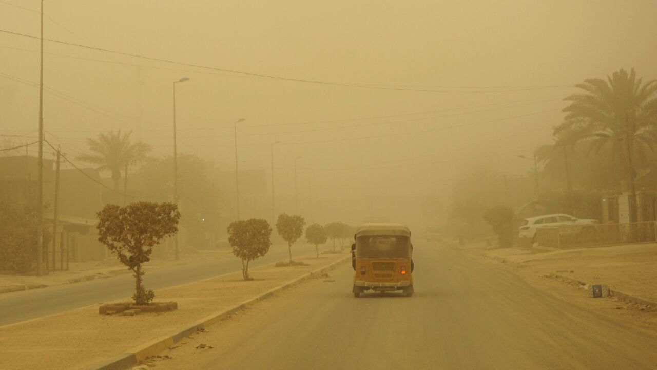 Iraq is yet again covered in a thick sheet of orange as it suffers the latest in a series of dust storms that have become increasingly common
