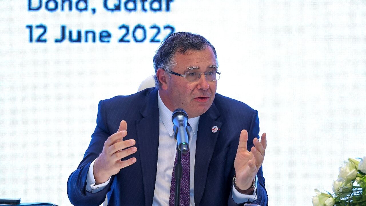 France's  TotalEnergies CEO Patrick Pouyanne at a signing ceremony in Doha