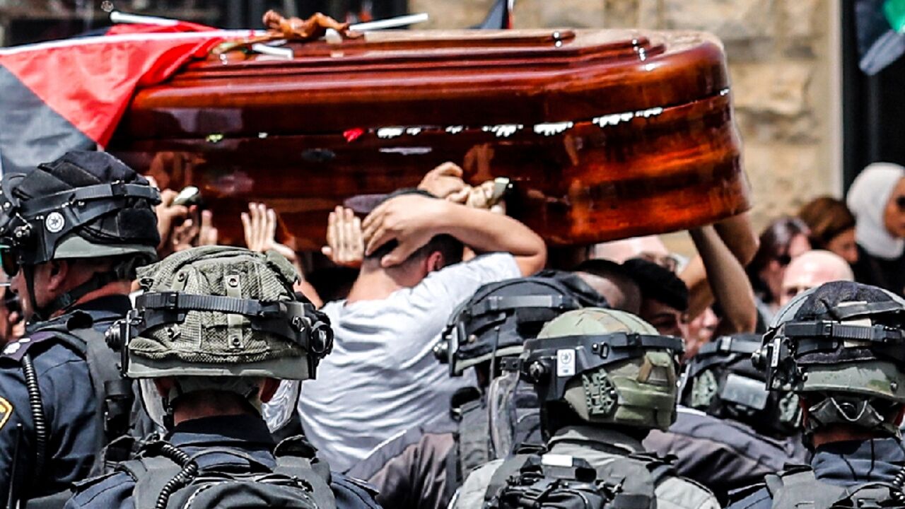 The coffin of slain Al Jazeera journalist Shireen Abu Akleh was almost dropped when police attacked the pallbearers at her funeral service on May 13, 2022