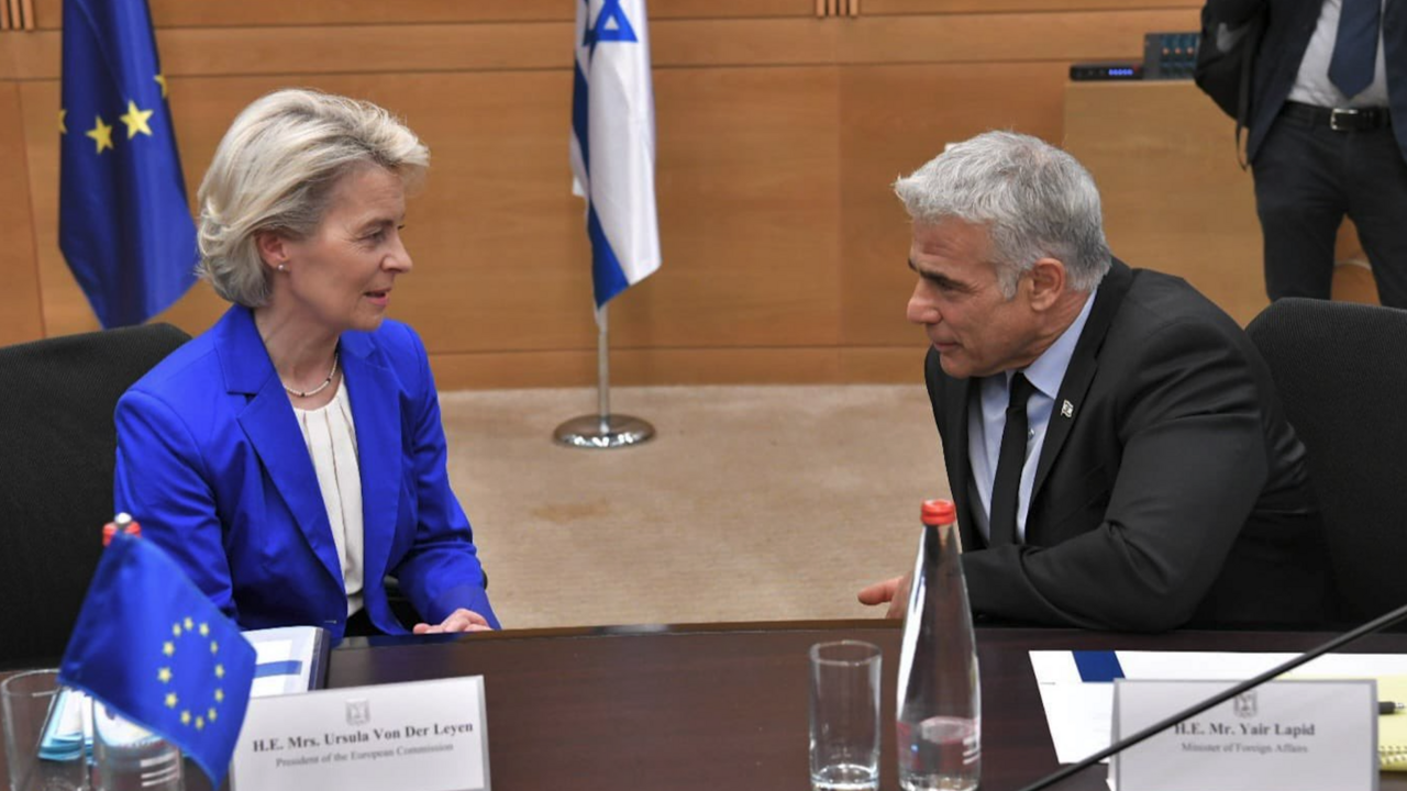 Yair Lapid hosts hosting EU Commission President Ursula von der Leyen, on June 13, 2022.