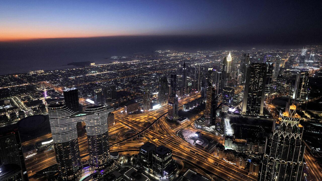 This picture taken on May 9, 2021 shows a view of the Dubai city skyline as seen from the Burj Khalifa, currently the world's tallest building at 828 metres. (Photo by Giuseppe CACACE / AFP) (Photo by GIUSEPPE CACACE/AFP via Getty Images)