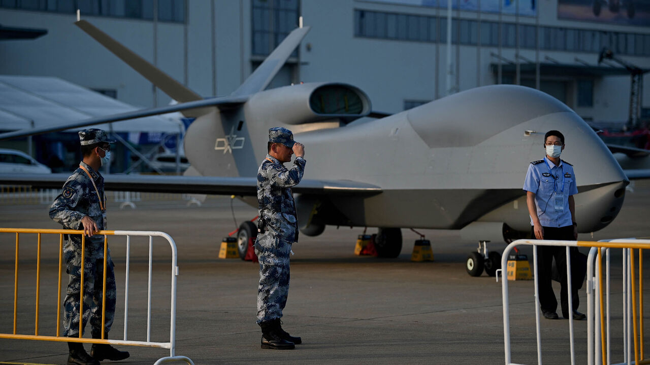 A People's Liberation Army air force WZ-7 high-altitude reconnaissance drone is seen a day before the 13th China International Aviation and Aerospace Exhibition in Zhuhai, Guangdong province, China, Sept. 27, 2021.