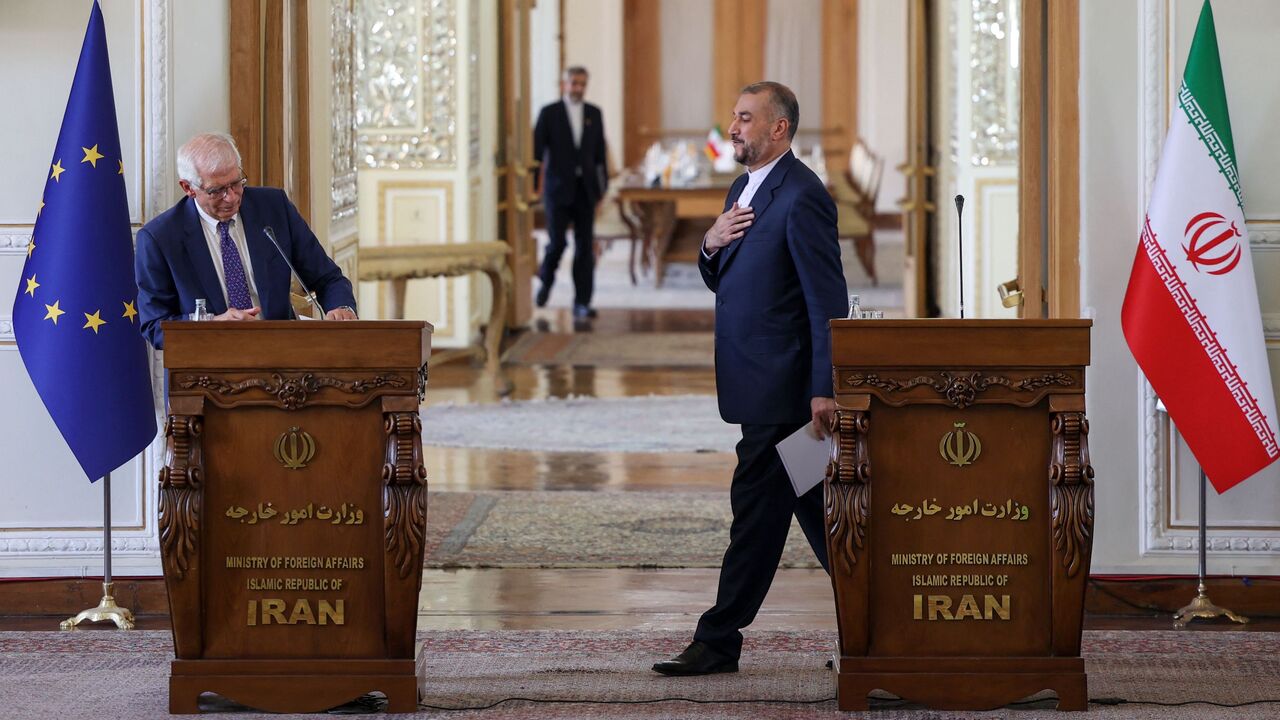 Iran's Foreign Minister Hossein Amir-Abdollahian (R) attends a press conference with Josep Borrell, the High Representative of the European Union for Foreign Affairs and Security Policy (L), at the foreign ministry headquarters in Iran's capital Tehran on June 25, 2022.  