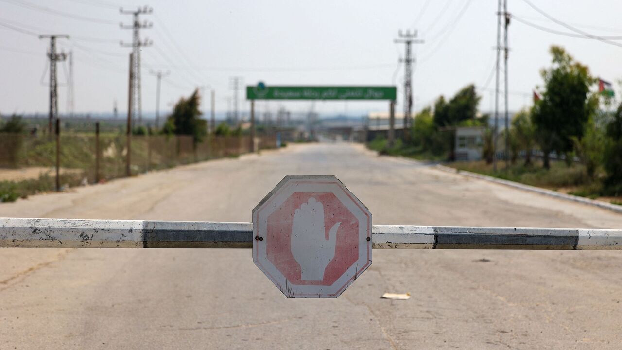 A picture taken on Aug. 4, 2022, shows the closed main gate to Beit Hanun at the Erez crossing between Israel and the northern Gaza Strip. 