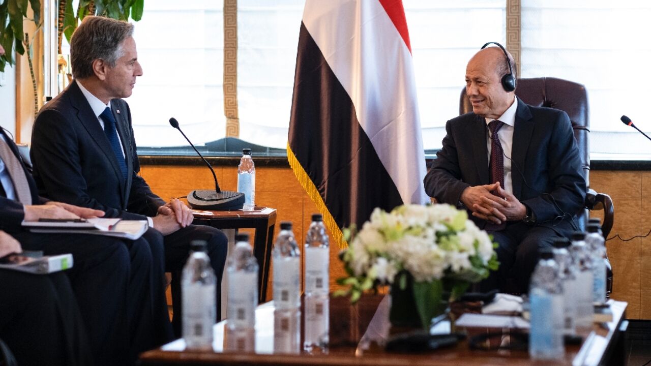 US Secretary of State Antony Blinken meets with chairman of the Presidential Leadership Council of Yemen Rashad Al-Alimi in New York 