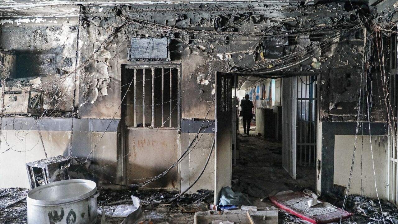 A picture obtained from the Iranian Mizan News Agency on October 16, 2022 shows damage caused by a fire in the notorious Evin prison, northwest of the Iranian capital Tehran