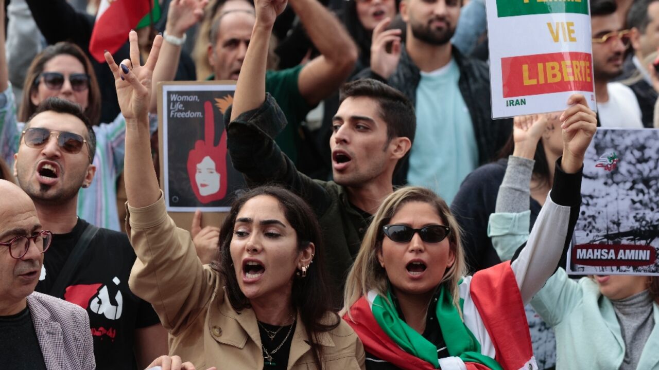International demonstrations in support of the Iran protests included this rally at the Place de la Republique in Paris