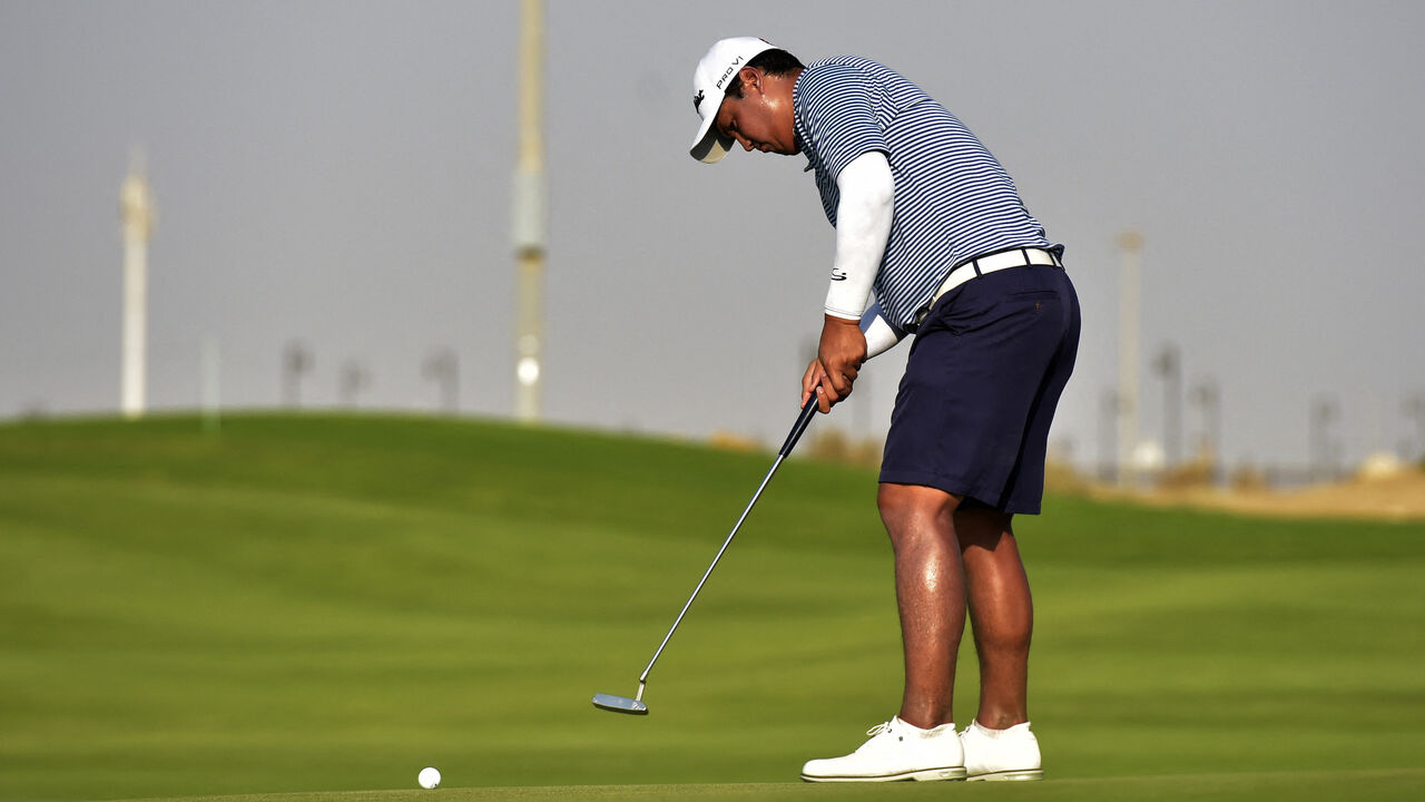 Sihwan Kim of the US competes in the LIV Golf Invitational Jeddah at the Royal Greens Golf Club on Oct. 14, 2022.