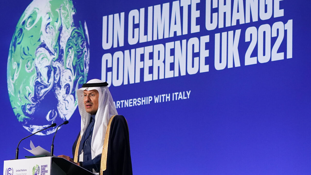 Saudi Miniser of Energy Prince Abdulaziz bin Salman Al Saud addresses delegates during the 2021 climate summit, Glasgow, Ireland, Nov. 10, 2021.