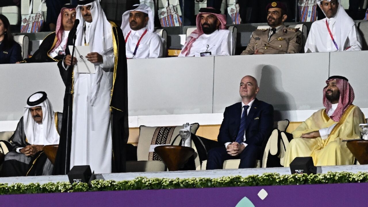 Crown Prince Mohammed bin Salman joined Qatar's emir and FIFA president at the World Cup opening ceremony