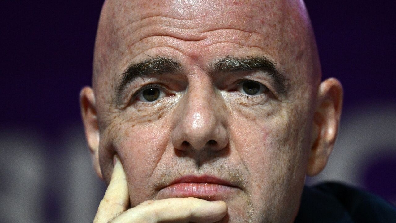 FIFA president Gianni Infantino speaks at a press conference on the eve of the World Cup in Qatar