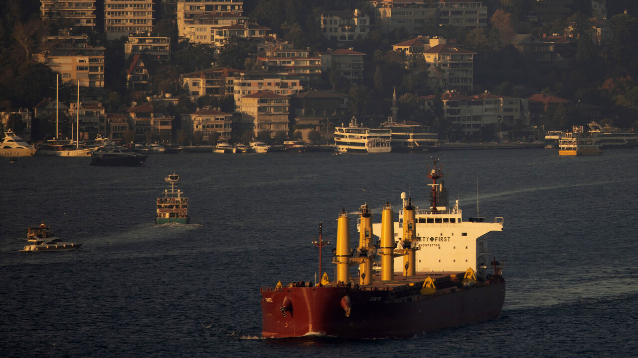 The Malta-flagged bulk carrier Zante en-route to Belgium transits the Bosporus carrying 47,270 metric tons of rapeseed from Ukraine.
