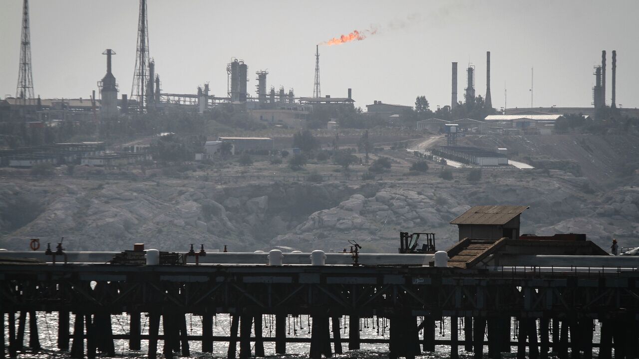 A picture shows an oil facility in the Khark Island, on the shore of the Gulf, on February 23, 2016.