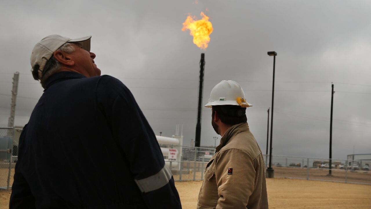 Flared natural gas is burned off at Apache Corporations operations at the Deadwood natural gas plant in the Permian Basin in 2015