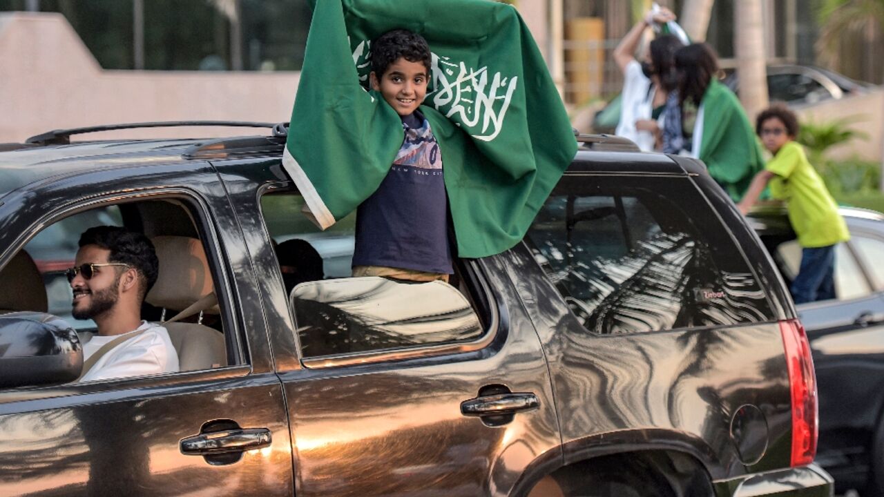 Saudis celebrating in the capital Riyadh on Tuesday