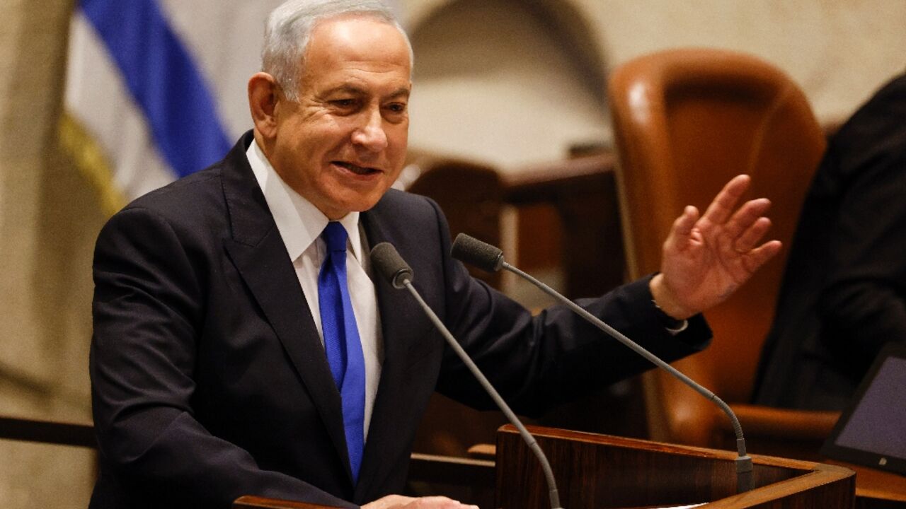 Israel's Prime Minisiter-designate Benjamin Netanyahu presents his new government to parliament