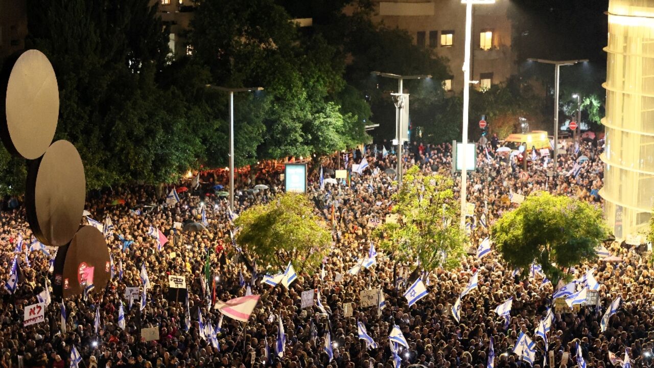 The demonstration is the biggest since Netanyahu's new government took power in late December 
