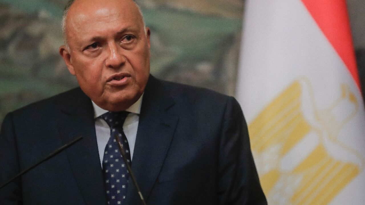 Egyptian Foreign Minister Sameh Shoukry, seen at a January 2023 press conference in Moscow, has announced visits to Turkey and Syria after devastating earthquakes killed thousands in both countries
