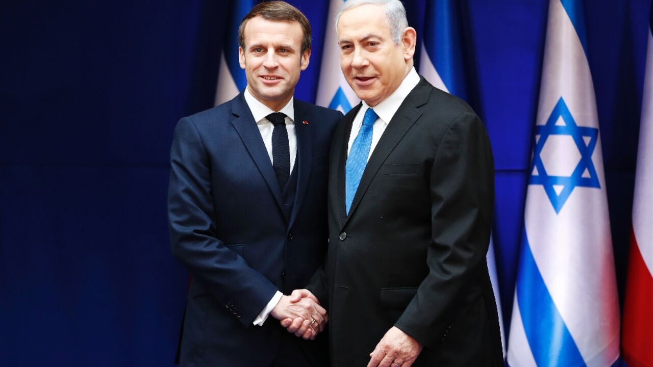 Netanyahu (R) hopes to discuss Iran while Macron is concerned about the Israeli-Palestinian conflict