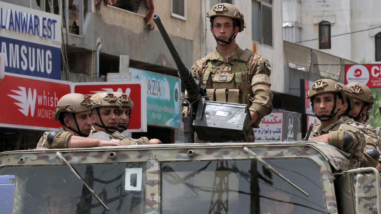 LEBANON-VOTE A Lebanese army soldier mans the turret of a humvee (HMMWV) while on patrol in the southern city of Nabatiyeh, on May 15, 2022 during the national parliamentary elections. (Photo by Mahmoud ZAYYAT / AFP) (Photo by MAHMOUD ZAYYAT/AFP via Getty Images)