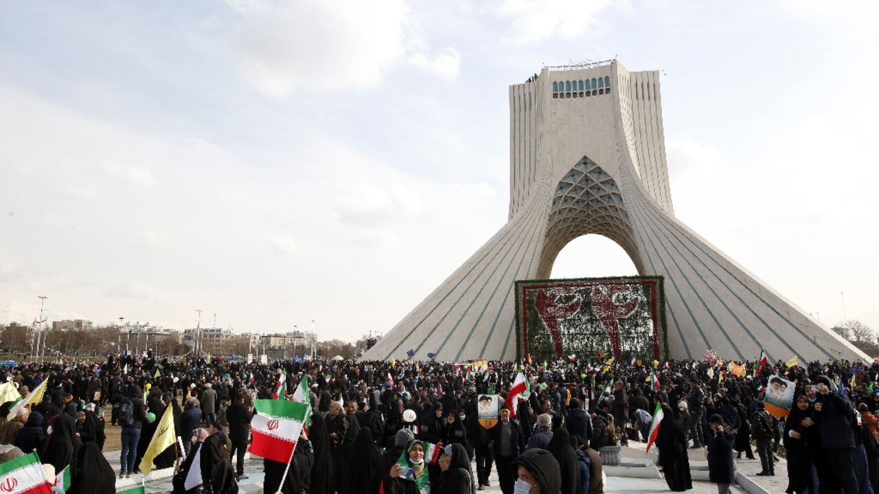 Iranians rally in front of Tehran's Azadi Tower to mark the 44nd anniversary of the 1979 Islamic Revolution
