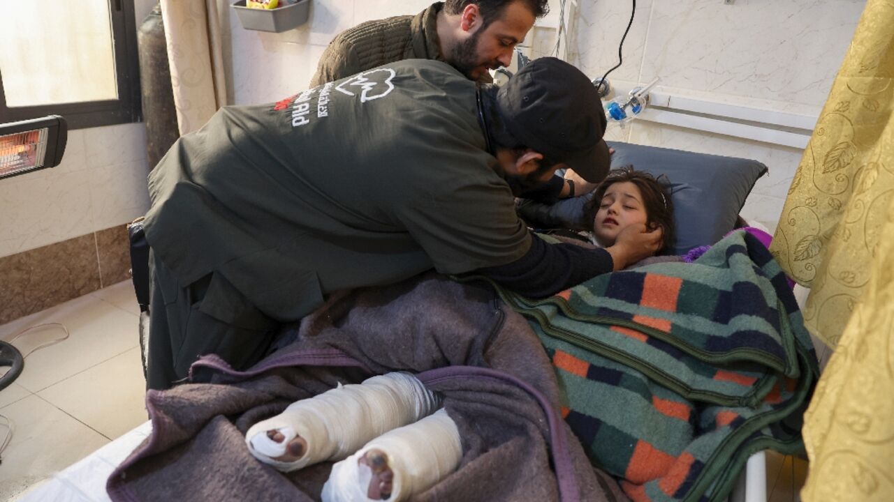 Sham pictured on a hospital bed in the rebel-held Syrian city of Idlib, on February 17, 2023
